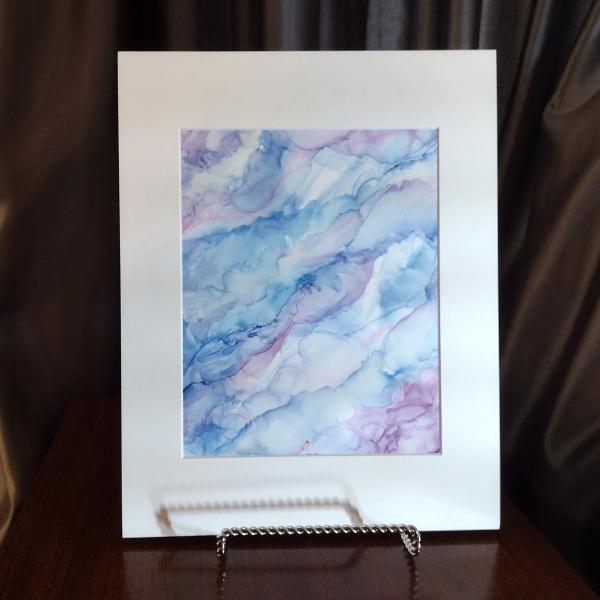 Alcohol Ink Painting, 8 x 10 Matted to 11 x 14, Blue and Pink Pastel Fluid Art Abstract