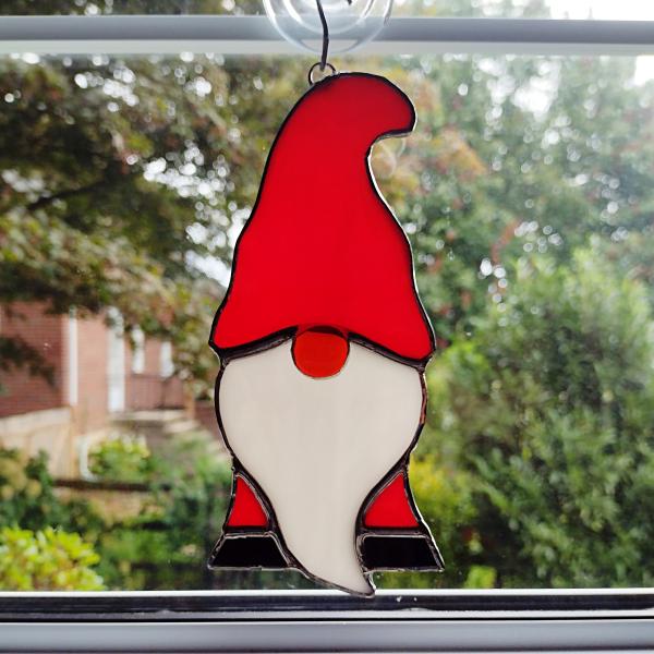 Santa Claus Stained Glass Gnome / Elf Suncatcher