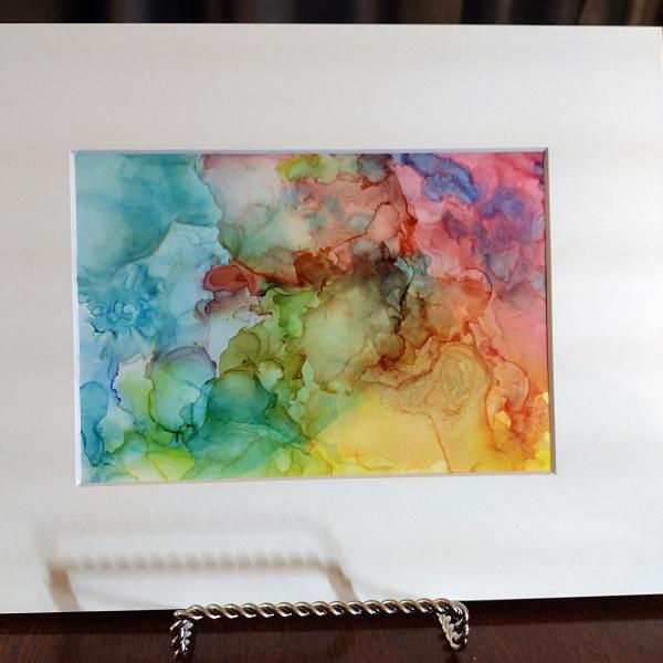 Alcohol Ink Painting, 5 x 7 Matted to 8 x 10, Rainbow Abstract Art