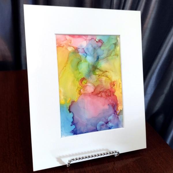 Alcohol Ink Painting, 5 x 7 Matted to 8 x 10, Rainbow Abstract Art