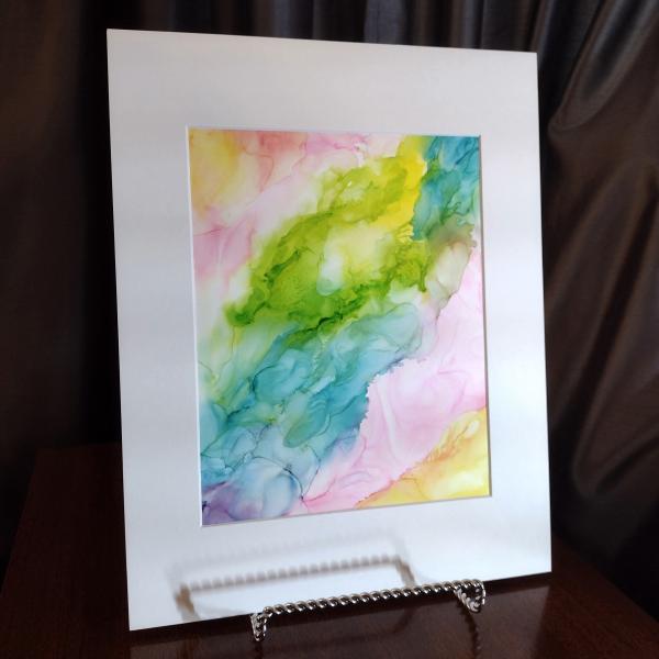 Alcohol Ink Painting, 8 x 10 Matted to 11 x 14, Rainbow Pastel Fluid Art Abstract