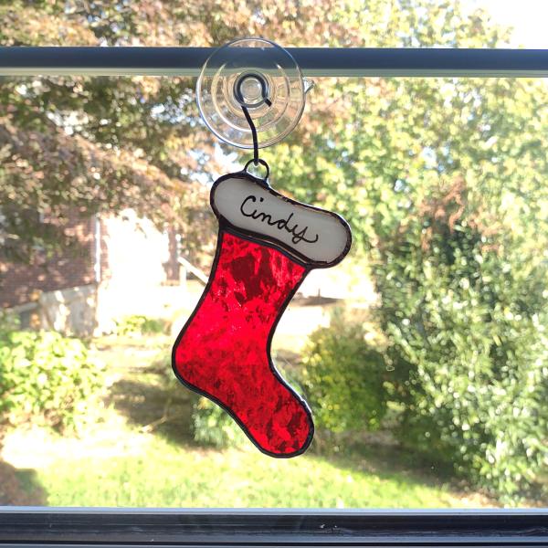 Stained Glass Christmas Stocking Ornament with Personalization Option