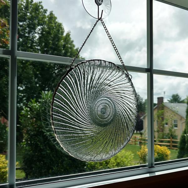 Vintage Pinwheel Pressed Glass Plate Window Hanging