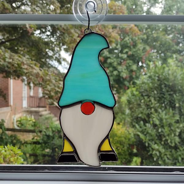 Stained Glass Gnome / Elf Suncatcher - Aqua Blue