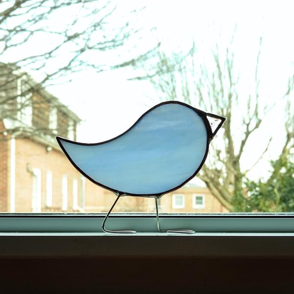 Stained Glass Standing Bird, Light Blue