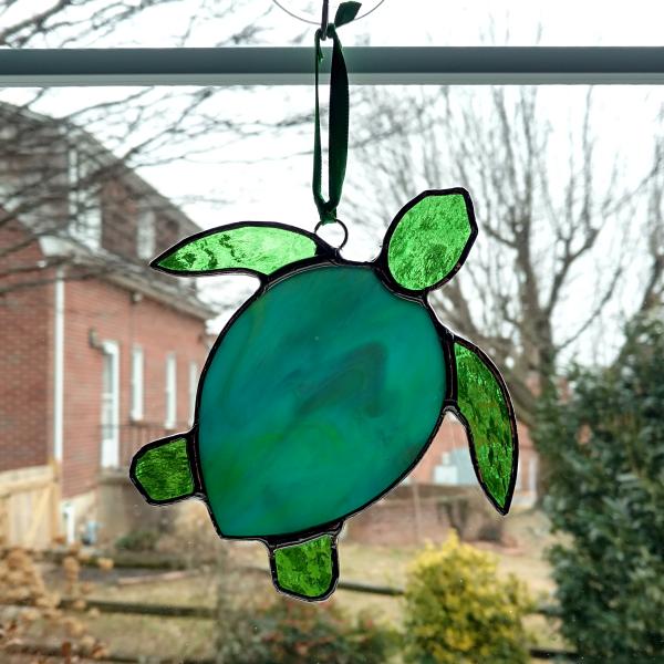 Stained Glass Turtle Suncatcher, Turquoise and Green