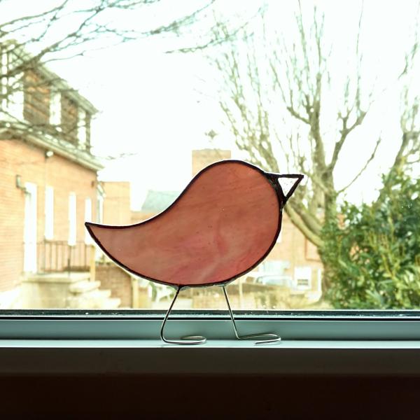 Stained Glass Standing Bird, Mauve Swirl