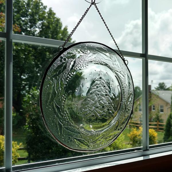 Vintage Christmas Tree and Holly Plate Window Hanging