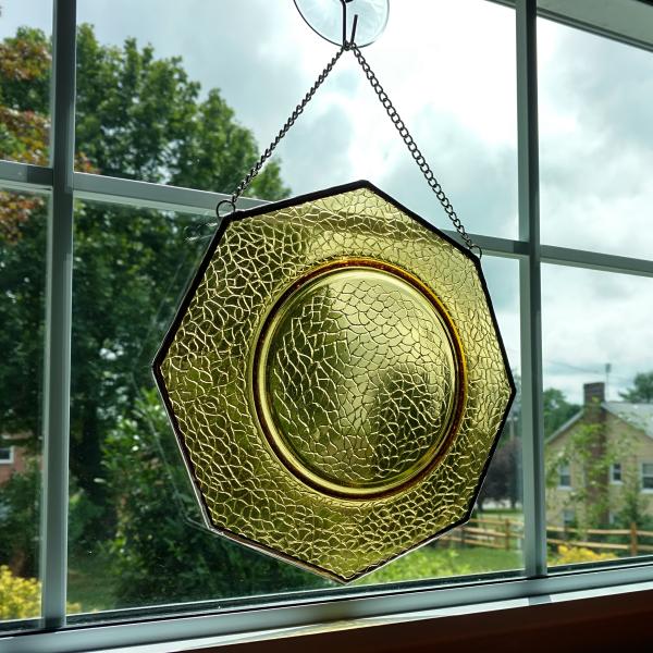 Vintage Amber Crackle Plate Window Hanging