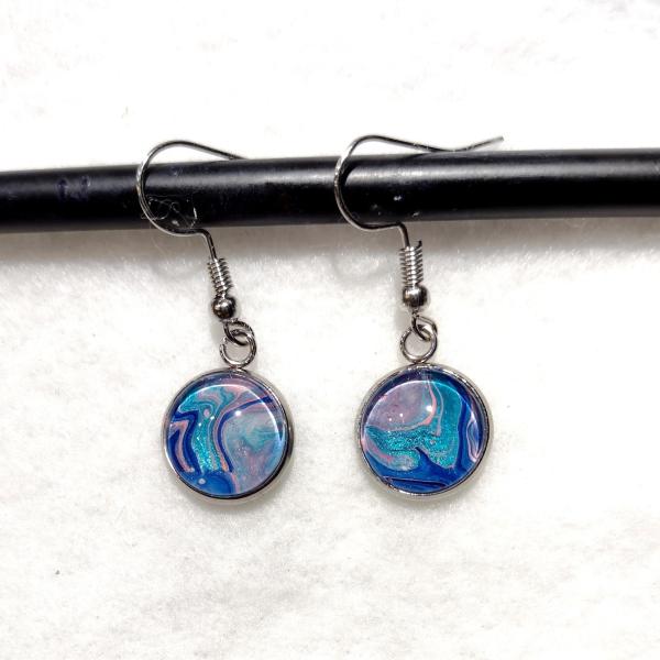 Painted Earrings, Blue, Purple, and Pink Swirls