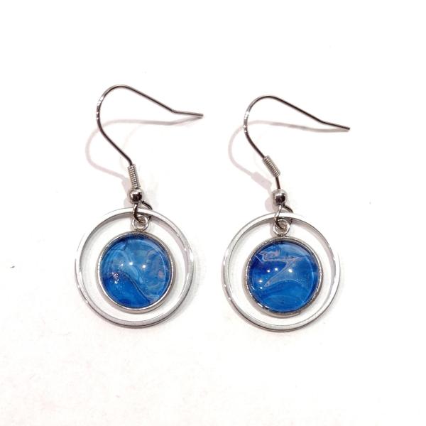 Painted Earrings, Blue Swirl Circles