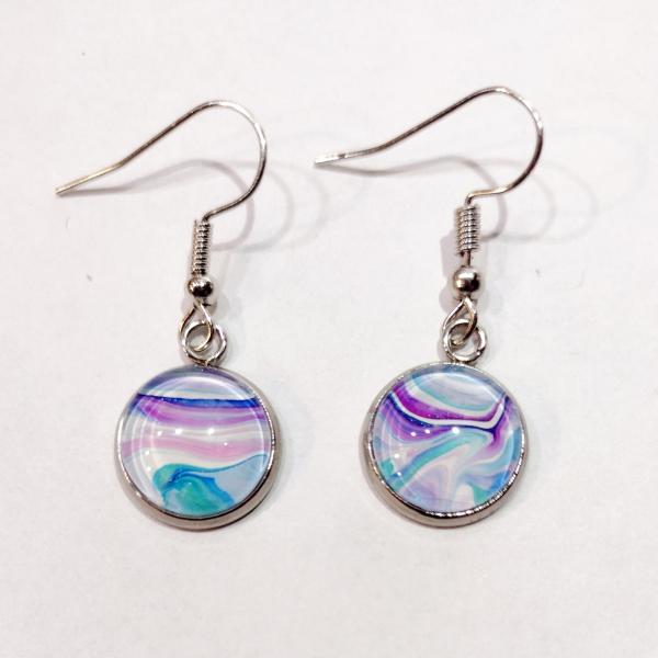 Painted Earrings, Pink, Blue and White Pastel Swirls