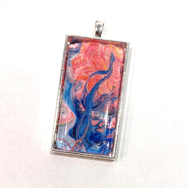 Painted Pendant, Fire and Ice Blue Abstract