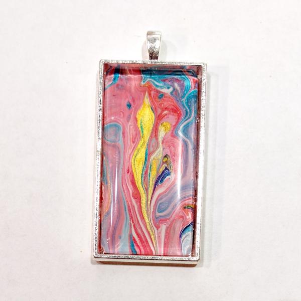 Painted Pendant, Pink, Gold, and Blue Flowing Abstract