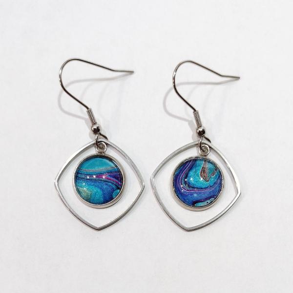 Painted Earrings, Blue and Purple Swirl Squares