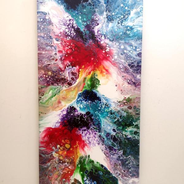 Rainbow Abstract Original Acrylic Pour Painting, 12" x 24",  Fluid Art Painting,  **LOCAL PICKUP ONLY--DOES NOT SHIP**