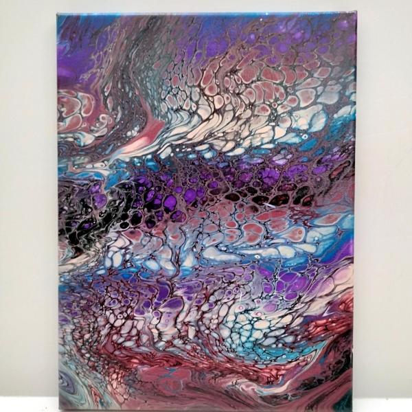 Purple, Pink, and Blue Abstract Original Acrylic Pour Painting, 9" x 12", Fluid Art Painting
