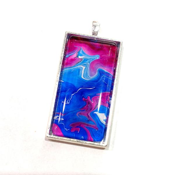 Painted Pendant, Fuchsia Pink and Blue Flowing  Abstract