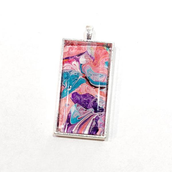 Painted Pendant, Pink, Turquoise, and Purple Floral Abstract