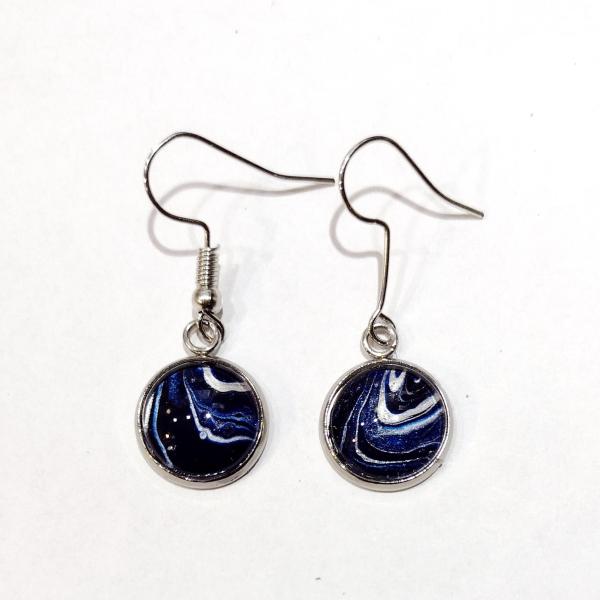 Painted Earrings, Navy Blue and Silver