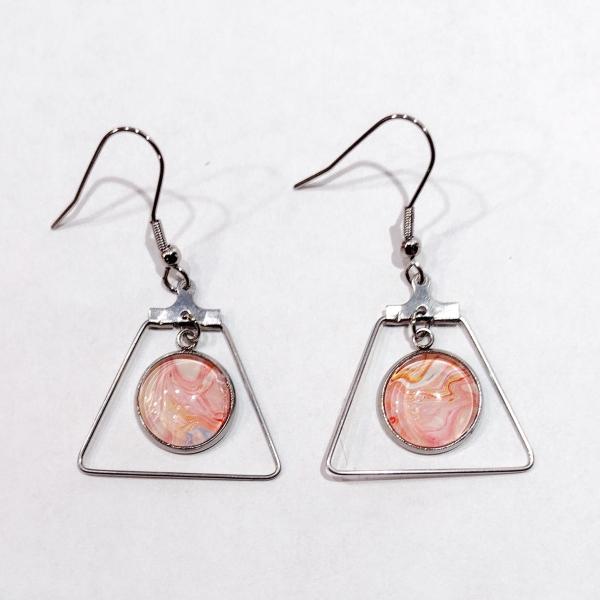 Painted Earrings, Pastel Pink Swirl Trapezoid