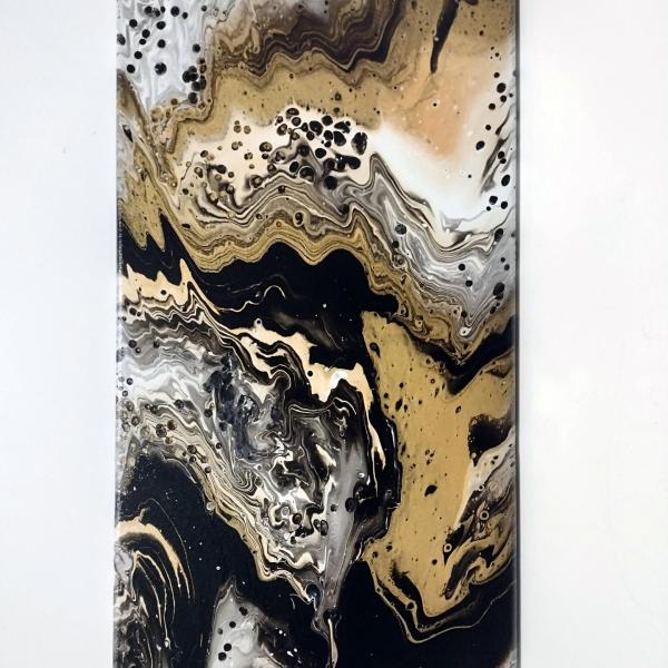 Black, Gold, and White Abstract Original Acrylic Pour Painting, 12" x 24",  Fluid Art Painting,  **LOCAL PICKUP ONLY--DOES NOT SHIP**