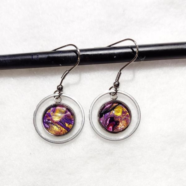 Painted Earrings, Purple and Yellow Circles