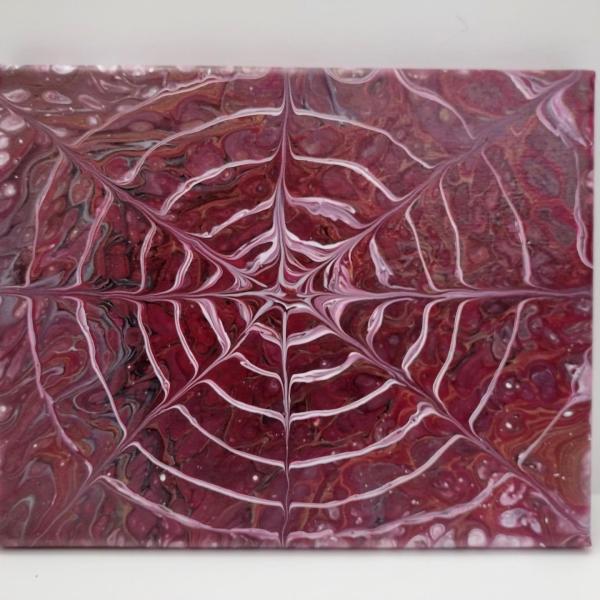Maroon and White Spiderweb Original Acrylic Pour Painting, 8" x 10", Fluid Art Painting