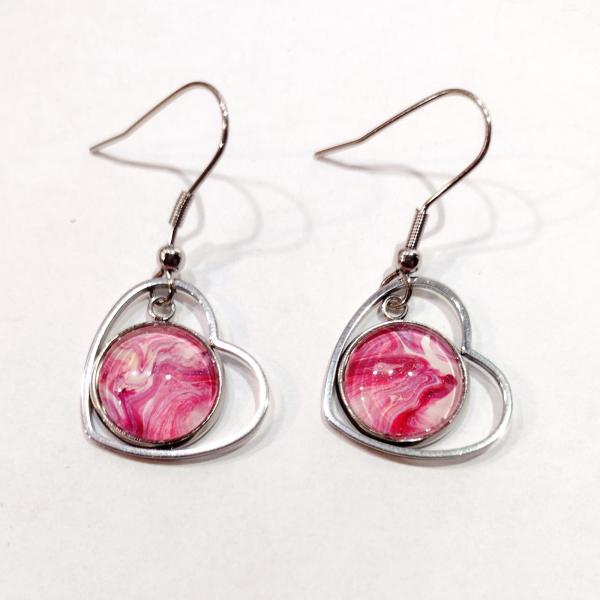 Painted Earrings, Pink Swirl Hearts