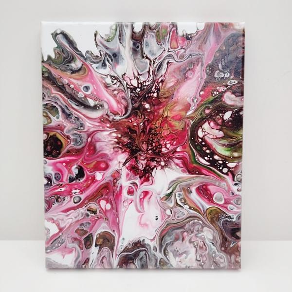 Red, Pink, Black, Gold and White Bloom Abstract Original Acrylic Pour Painting, 8" x 10", Fluid Art Painting