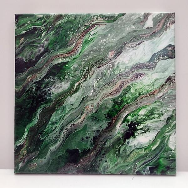 Green, White, Black, and Gold Original Abstract Acrylic Painting, 14" x 14"