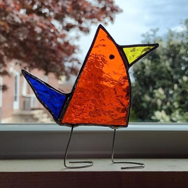 Stained Glass Standing Bird, Funky Glass Bird, Orange Bird Suncatcher