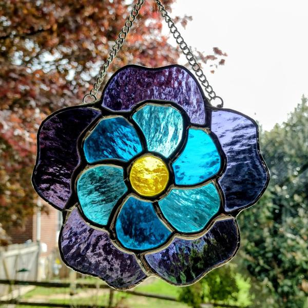 Stained Glass Blue and Purple Flower Suncatcher