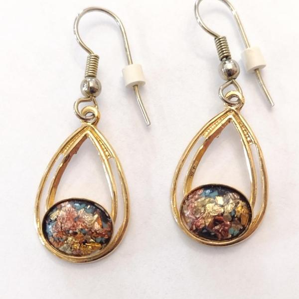 Vintage Gold Foiled Glass Teardrop Dangle Earrings