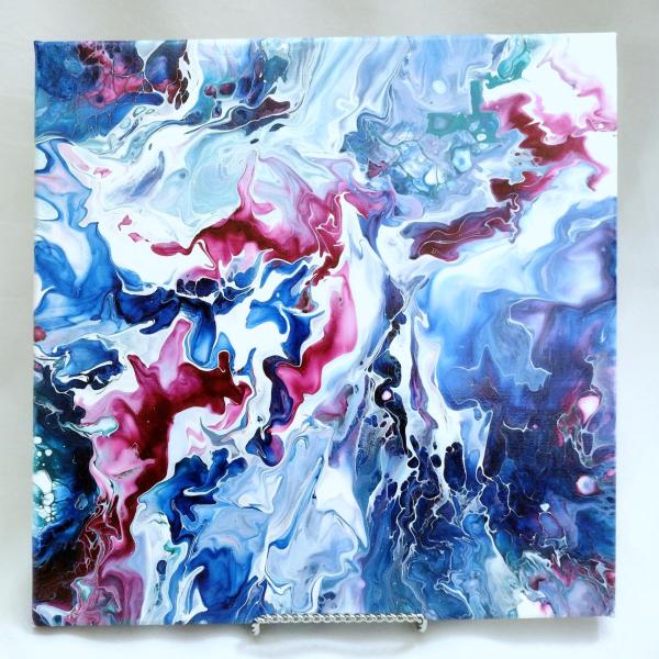 Blue and Bright Pink Abstract Original Acrylic Pour Painting, 12" x 12", Fluid Art Painting