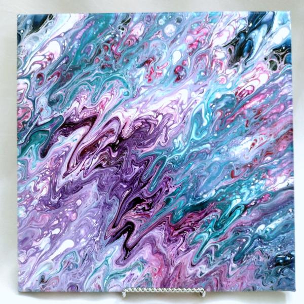 Blue and Bright Pink Abstract Original Acrylic Pour Painting, 12 x 12,  Fluid Art Painting