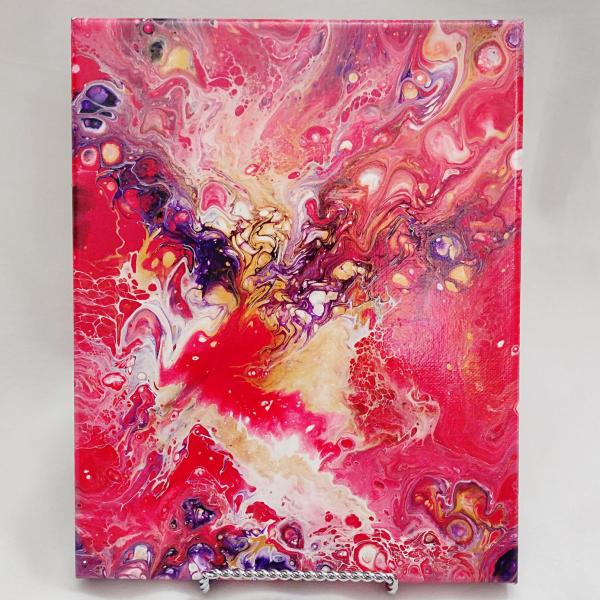 Red, Purple, and Gold Abstract Original Acrylic Pour Painting, 8" x 10", Fluid Art Painting