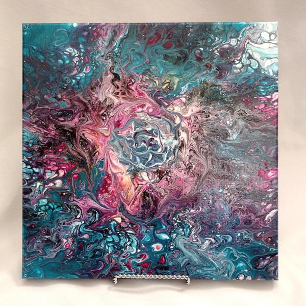 Blue and Bright Pink Abstract Original Acrylic Pour Painting, 12 x 12,  Fluid Art Painting