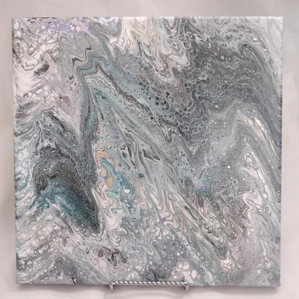 Gray and Blue Abstract Original Acrylic Pour Painting, 12" x 12", Fluid Art Painting