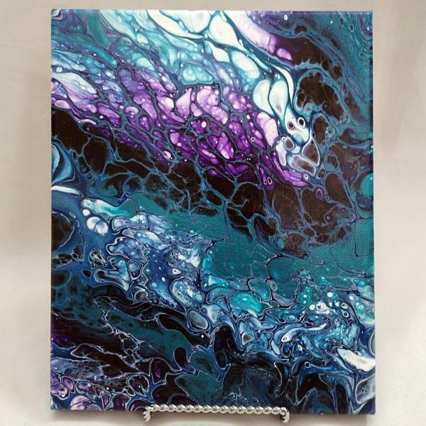 Turquoise and Purple Abstract Original Acrylic Pour Painting, 8" x 10", Fluid Art Painting