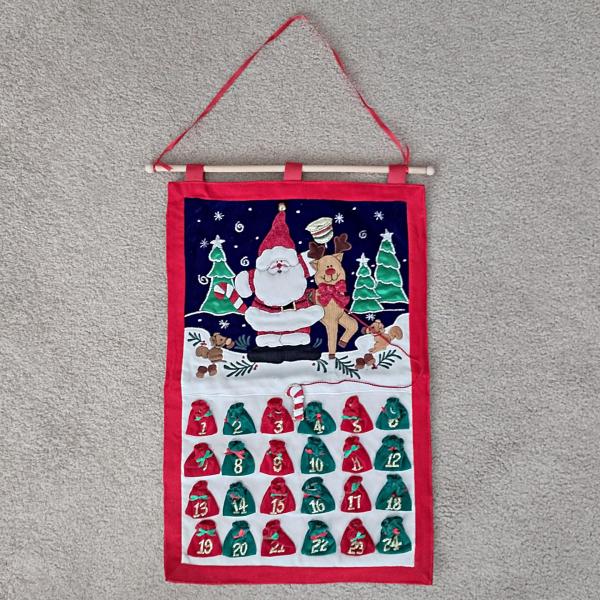 Santa Reindeer Fabric Applique Christmas Advent Calendar Wall Hanging