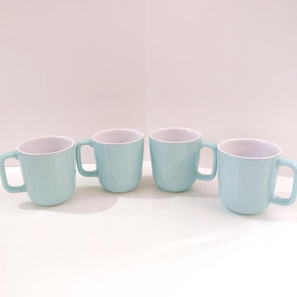 Vintage Corelle Coordinates Aqua Blue Ceramic Stoneware Coffee Tea Mugs, Set of Four