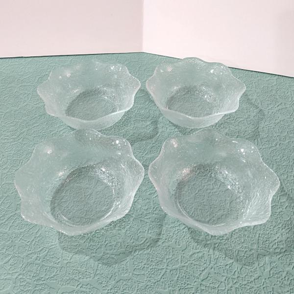 Vintage Arcoroc Salad Soup Cereal Fluted Textured Glass Bowls, Set of 4
