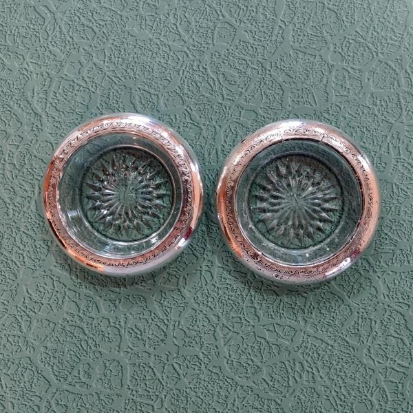Vintage Silver Plated Glass Ashtrays, Set of Two