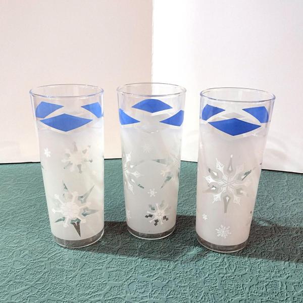 Vintage Anchor Hocking Blue Atomic Snowflake Highball Glasses, Set of Three