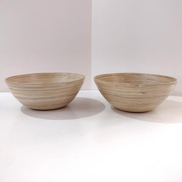 Vintage Bamboo Salad Soup Serving Bowls, Set of Two
