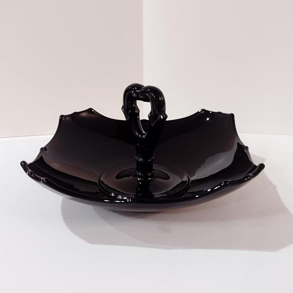 Vintage L.E. Smith Mt. Pleasant Black Amethyst Glass Handled Serving Tray, Black Amethyst Depression Glass
