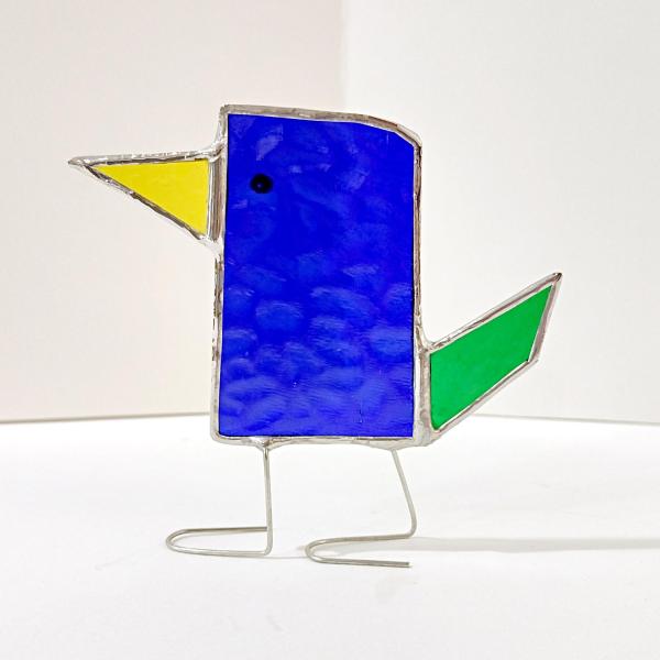 Stained Glass Standing Bird, Funky Turquoise Blue and Green Glass Bird Suncatcher, Bird Lover Gift, Windowsill Sitter