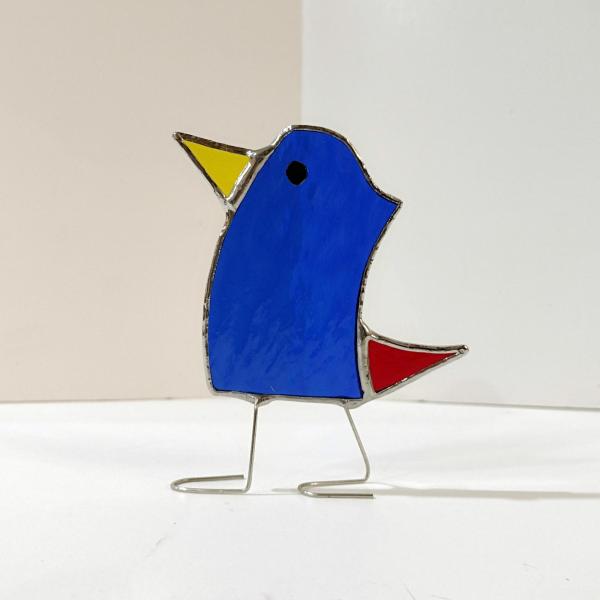 Stained Glass Standing Bird, Funky Glass Bird, Blue Bird Suncatcher