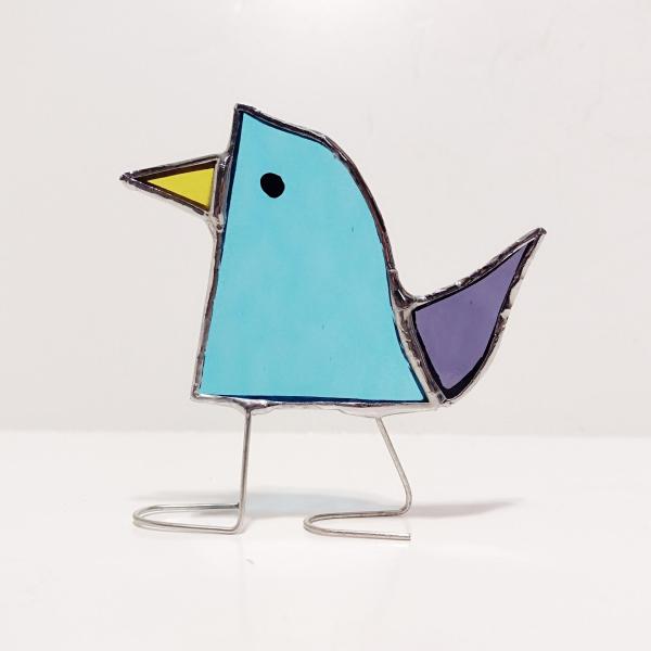 Stained Glass Standing Bird, Funky Glass Bird, Aqua Blue Bird Suncatcher